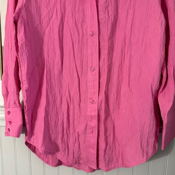 H&M Hot Pink Crinkled Chiffon Long Sleeve Button Down Shirt Size Small NWT - Picture 6 of 7